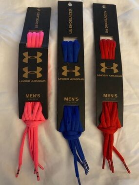 Under Armour NWT Three Pairs Unisex Shoelaces in Pink, Blue & Red